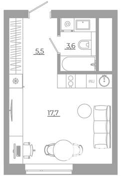 Студия квартира, вторичка, 27м2, 25/29 этаж