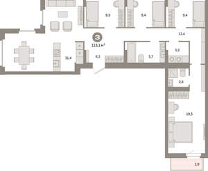 3-к квартира, вторичка, 113м2, 9/9 этаж