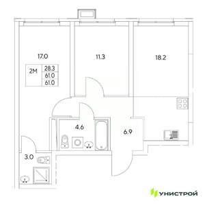 2-к квартира, вторичка, 61м2, 1/31 этаж