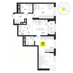 3-к квартира, вторичка, 67м2, 19/27 этаж