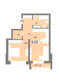 1-к квартира, вторичка, 49м2, 12/25 этаж