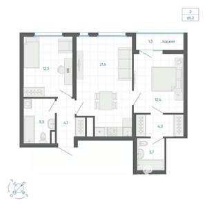 2-к квартира, строящийся дом, 65м2, 29/32 этаж