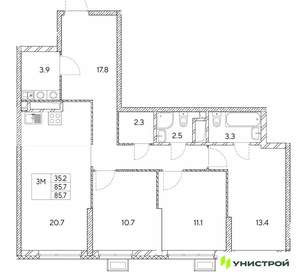 3-к квартира, вторичка, 86м2, 6/30 этаж