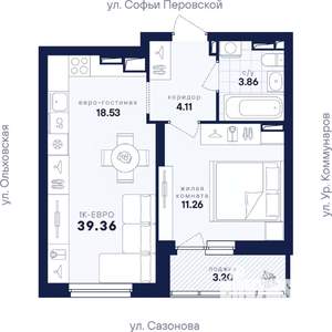 1-к квартира, вторичка, 39м2, 12/18 этаж