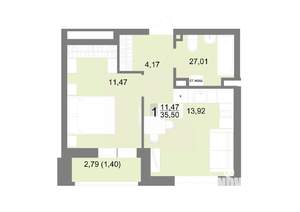 1-к квартира, строящийся дом, 36м2, 3/22 этаж