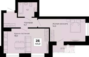 1-к квартира, строящийся дом, 44м2, 3/25 этаж