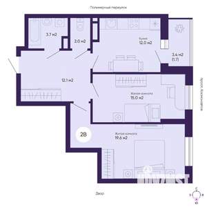 2-к квартира, вторичка, 66м2, 18/19 этаж
