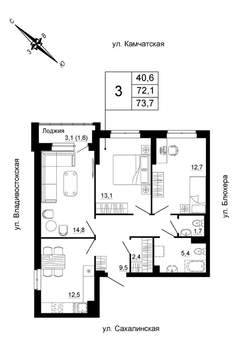 3-к квартира, вторичка, 74м2, 18/24 этаж