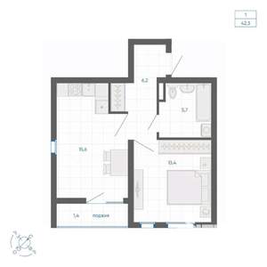 1-к квартира, вторичка, 42м2, 17/32 этаж