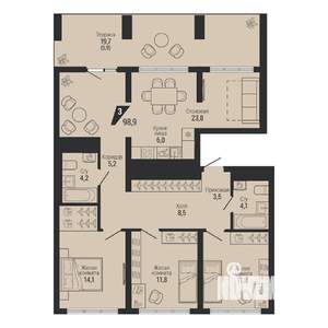 3-к квартира, вторичка, 99м2, 19/31 этаж