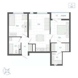 2-к квартира, вторичка, 65м2, 29/32 этаж