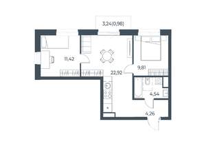 2-к квартира, строящийся дом, 56м2, 6/31 этаж
