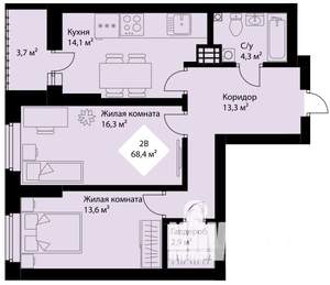 2-к квартира, вторичка, 66м2, 4/25 этаж