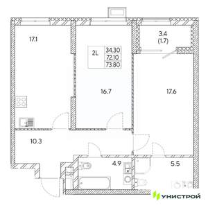 2-к квартира, вторичка, 74м2, 8/31 этаж