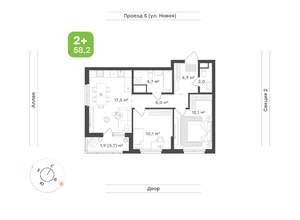 2-к квартира, вторичка, 58м2, 9/17 этаж