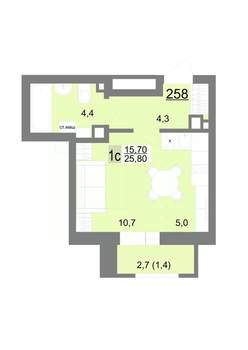 Студия квартира, строящийся дом, 26м2, 6/18 этаж