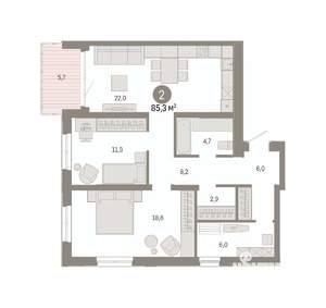 2-к квартира, вторичка, 85м2, 15/17 этаж