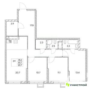 3-к квартира, вторичка, 86м2, 3/31 этаж