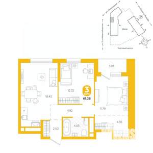 3-к квартира, вторичка, 61м2, 14/24 этаж