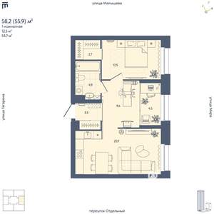 1-к квартира, строящийся дом, 56м2, 4/29 этаж