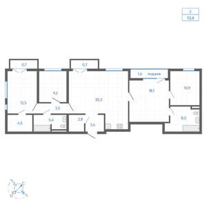 3-к квартира, вторичка, 113м2, 12/22 этаж