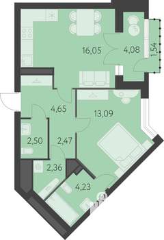 1-к квартира, вторичка, 48м2, 5/16 этаж