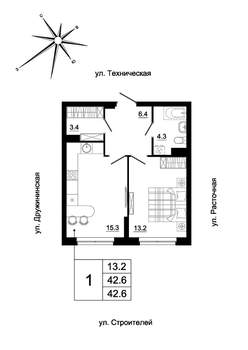 1-к квартира, вторичка, 42м2, 3/19 этаж