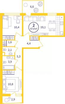 2-к квартира, вторичка, 61м2, 6/8 этаж