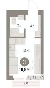 Студия квартира, вторичка, 20м2, 3/9 этаж