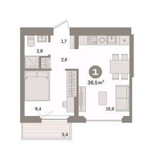 1-к квартира, вторичка, 37м2, 7/7 этаж