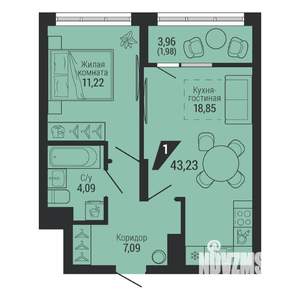 1-к квартира, вторичка, 43м2, 22/22 этаж