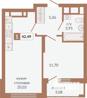 1-к квартира, строящийся дом, 42м2, 16/31 этаж