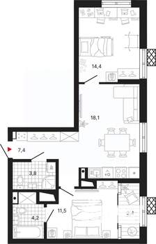2-к квартира, вторичка, 63м2, 7/29 этаж