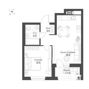 1-к квартира, строящийся дом, 42м2, 11/16 этаж