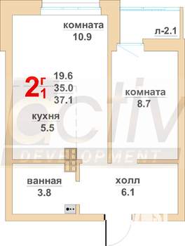 2-к квартира, вторичка, 35м2, 7/16 этаж