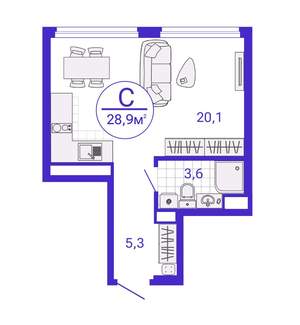Студия квартира, строящийся дом, 29м2, 13/27 этаж