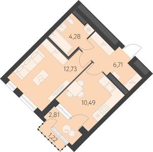 1-к квартира, вторичка, 36м2, 4/16 этаж