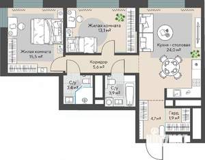 2-к квартира, строящийся дом, 72м2, 4/30 этаж
