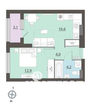 1-к квартира, вторичка, 40м2, 30/32 этаж