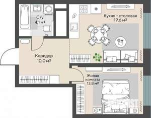 1-к квартира, вторичка, 46м2, 3/30 этаж