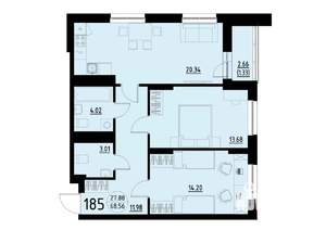 2-к квартира, строящийся дом, 69м2, 20/25 этаж
