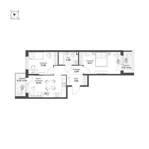 2-к квартира, строящийся дом, 59м2, 3/25 этаж