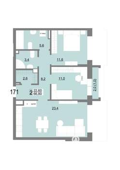 2-к квартира, вторичка, 67м2, 3/25 этаж