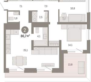 2-к квартира, вторичка, 87м2, 7/17 этаж