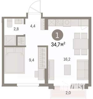 1-к квартира, вторичка, 35м2, 9/9 этаж
