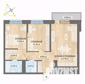 2-к квартира, вторичка, 73м2, 8/15 этаж