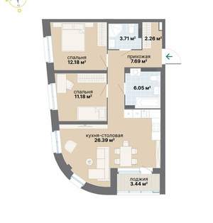 2-к квартира, вторичка, 73м2, 6/26 этаж