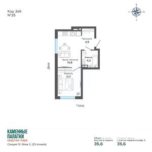 1-к квартира, вторичка, 36м2, 3/25 этаж