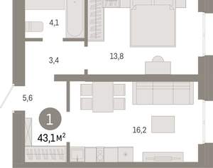 1-к квартира, вторичка, 43м2, 2/24 этаж