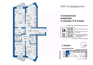 3-к квартира, строящийся дом, 92м2, 7/24 этаж